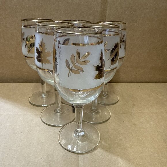 6 MCM Libbey Glass Company Gold Leaf Wine Glasses Vintage 1970's 6” Tall - Picture 1 of 5